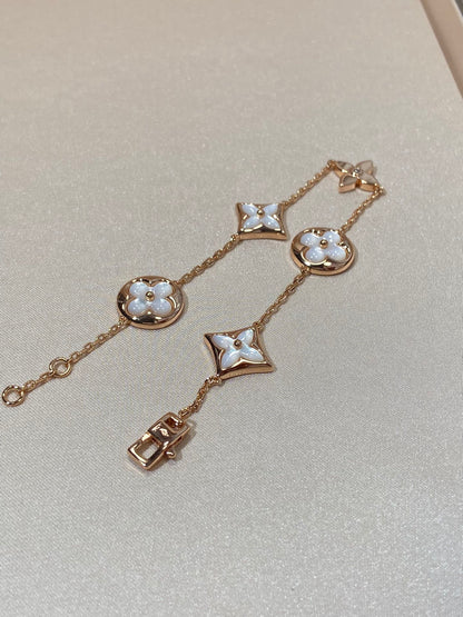 [AuraEcho Jewelry]STAR AND SUN 5 MOTIF MOP PINK GOLD BRACELET