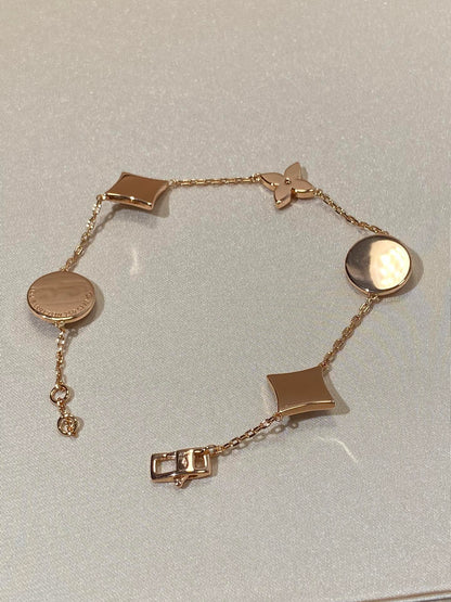 [AuraEcho Jewelry]STAR AND SUN 5 MOTIF MOP PINK GOLD BRACELET