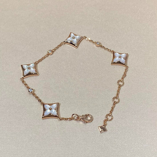 [AuraEcho Jewelry]STAR 4 MOTIF MOP DIAMOND PINK GOLD BRACELET