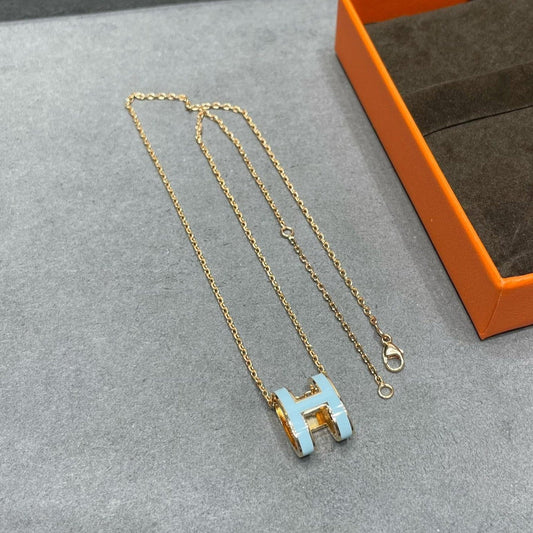 [AuraEcho Jewelry]POP H SKY BLUE NECKLACE