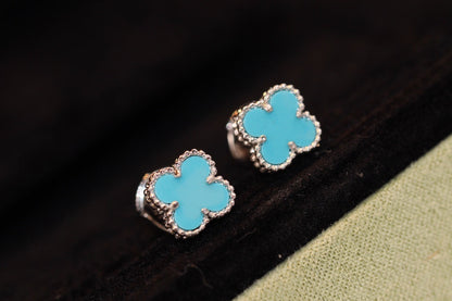 [AuraEcho Jewelry]CLOVER MINI TURQUOISE SILVER STUD EARRINGS