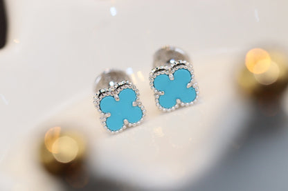 [AuraEcho Jewelry]CLOVER MINI TURQUOISE SILVER STUD EARRINGS