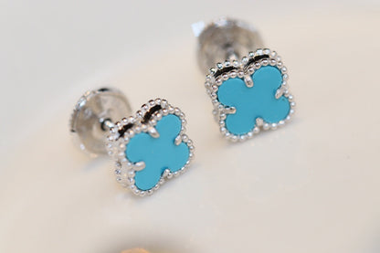 [AuraEcho Jewelry]CLOVER MINI TURQUOISE SILVER STUD EARRINGS