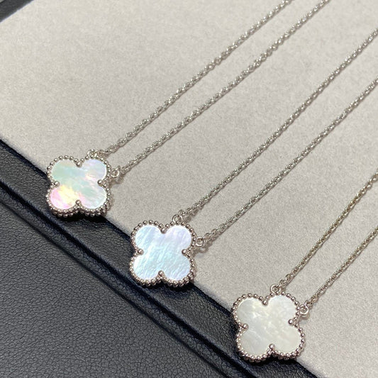 [AuraEcho Jewelry]CLOVER MEDIUM SILVER WHITE MOP NECKLACE