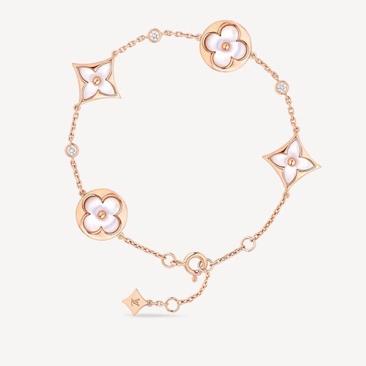 [AuraEcho Jewelry]STAR AND SUN 4 MOTIF WHITE MOP PINK GOLD BRACELET