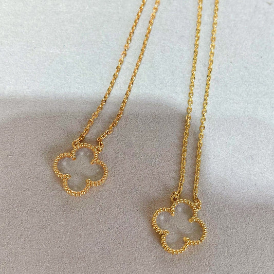 [AuraEcho Jewelry]CLOVER ROCK CRYSTAL ROSE GOLD NECKLACE