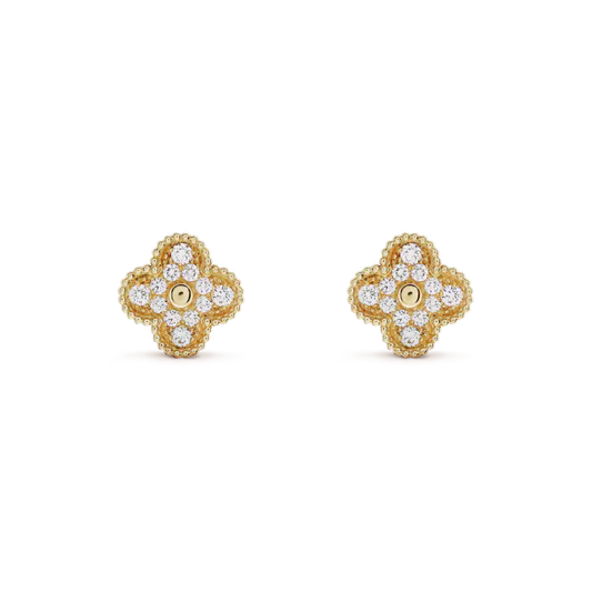[AuraEcho Jewelry]CLOVER MEDIUM 1 MOTIFS FUll DIAMOND EARRINGS