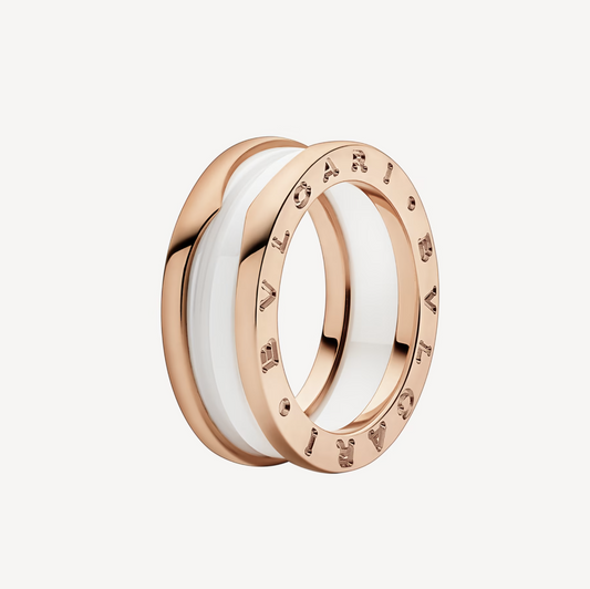 [AuraEcho Jewelry]ZERO 1 TWO-BAND LOOPS AND WHITE CERAMIC SPIRAL PINK GOLD RING