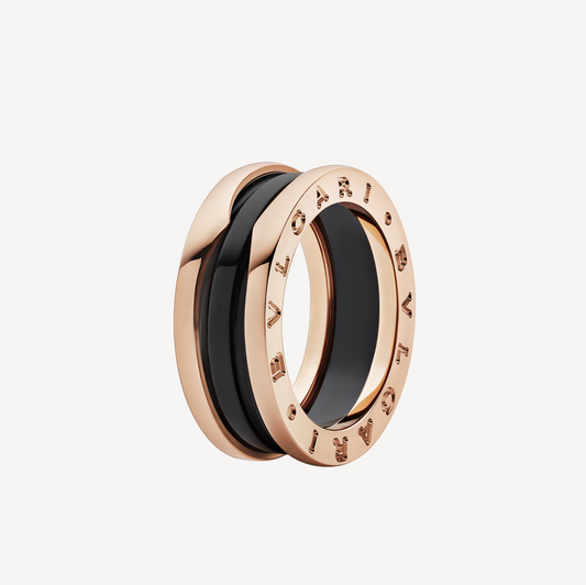 [AuraEcho Jewelry]ZERO 1 TWO-BAND LOOPS AND BLACK CERAMIC PINK GOLD RING