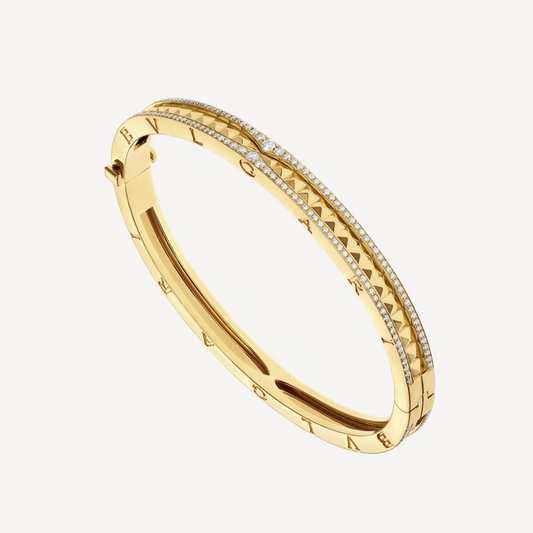 [AuraEcho Jewelry]ZERO 1 SPIRAL AND PAVED DIAMOND GOLD BRACELET