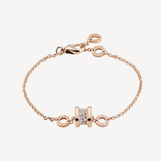 [AuraEcho Jewelry]ZERO 1 SOFT PINK GOLD WITH PAVED DIAMONDS ON THE SPIRAL BRACELET