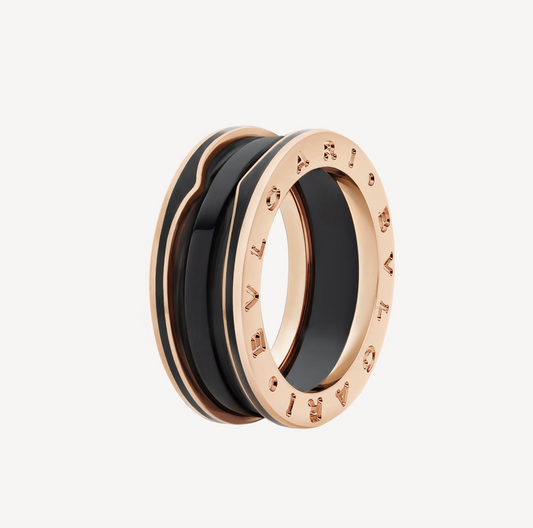 [AuraEcho Jewelry]ZERO 1 TWO-BAND WITH MATTE BLACK CERAMIC PINK GOLD RING
