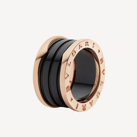 [AuraEcho Jewelry]ZERO 1 FOUR-BAND LOOPS AND BLACK CERAMIC SPIRAL PINK GOLD RING