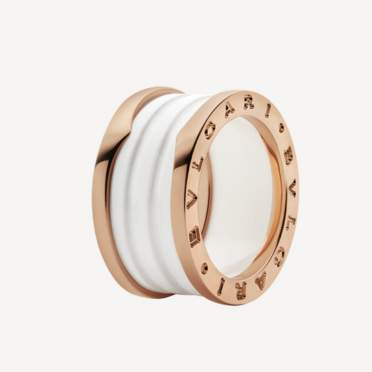 [AuraEcho Jewelry]ZERO 1 FOUR-BAND LOOPS AND WHITE CERAMIC SPIRAL PINK GOLD RING