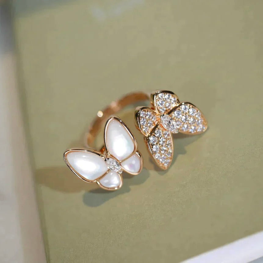 [AuraEcho Jewelry]TWIN BUTTERFLY DIAMOND MOP RING