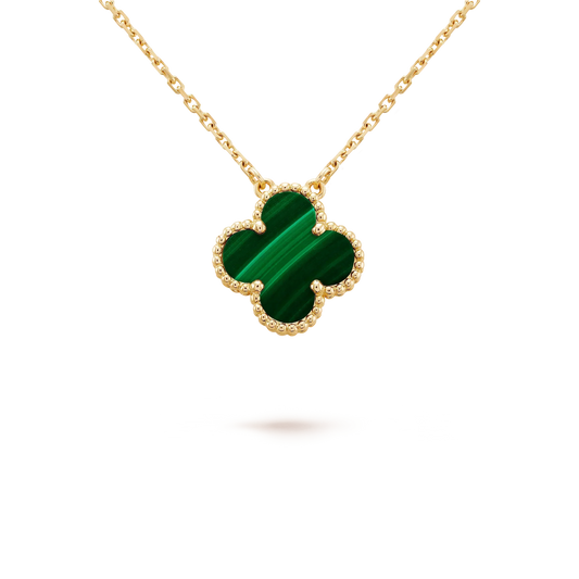 [AuraEcho Jewelry]CLOVER 15MM MALACHITE SINGLE FLOWER  NECKLACE