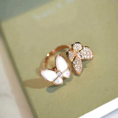 [AuraEcho Jewelry]TWIN BUTTERFLY DIAMOND MOP RING