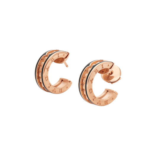 [AuraEcho Jewelry]ZERO 1 ROCK PINK GOLD EARRINGS WITH STUDDED SPIRAL AND BLACK CERAMIC