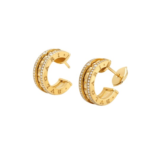 [AuraEcho Jewelry]ZERO 1 ROCK GOLD EARRINGS WITH STUDDED SPIRAL AND PAVED DIAMONDS