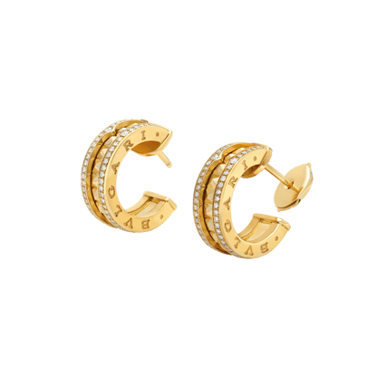 [AuraEcho Jewelry]ZERO 1 ROCK GOLD EARRINGS WITH STUDDED SPIRAL AND PAVED DIAMONDS
