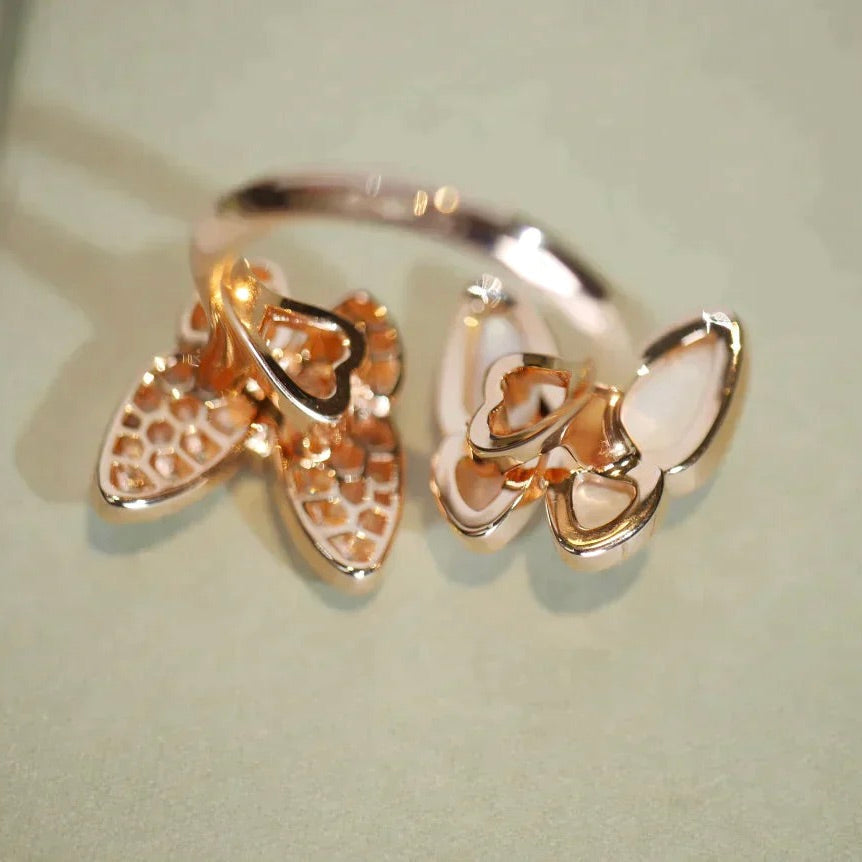[AuraEcho Jewelry]TWIN BUTTERFLY DIAMOND MOP RING