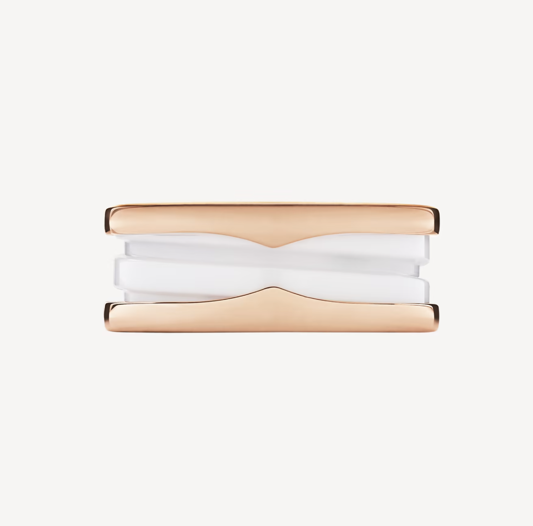 [AuraEcho Jewelry]ZERO 1 TWO-BAND LOOPS AND WHITE CERAMIC SPIRAL PINK GOLD RING