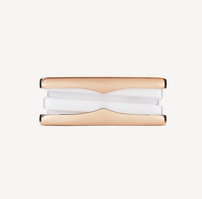 [AuraEcho Jewelry]ZERO 1 TWO-BAND LOOPS AND WHITE CERAMIC SPIRAL PINK GOLD RING