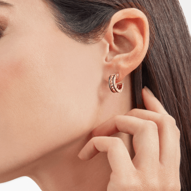 [AuraEcho Jewelry]ZERO 1 ROCK PINK GOLD EARRINGS WITH STUDDED SPIRAL AND BLACK CERAMIC