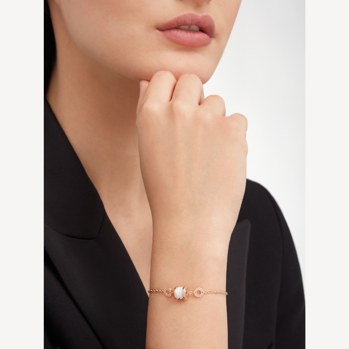 [AuraEcho Jewelry]ZERO 1 SOFT PINK GOLD AND WHITE CERAMIC BRACELET