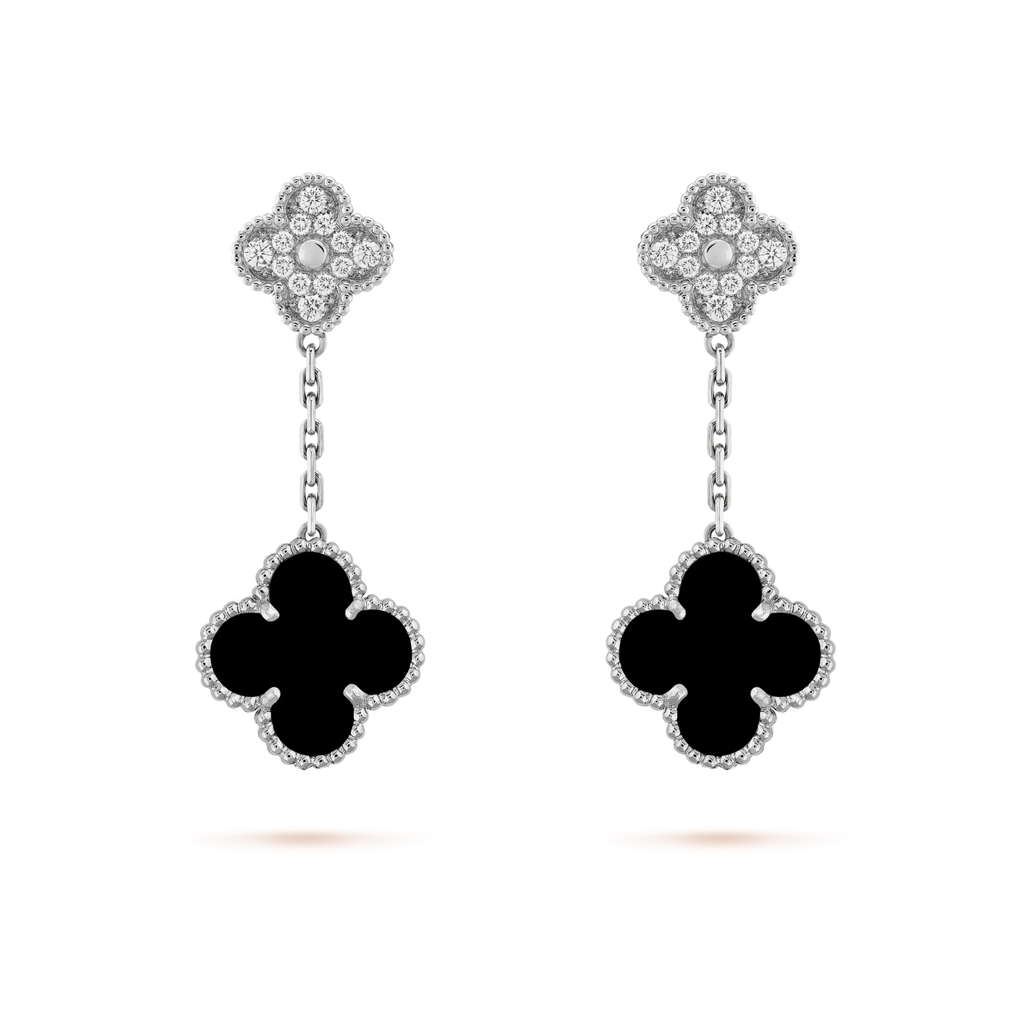 [AuraEcho Jewelry]CLOVER 2 MOTIFS  DIAMOND ONYX EARRINGS SILVER