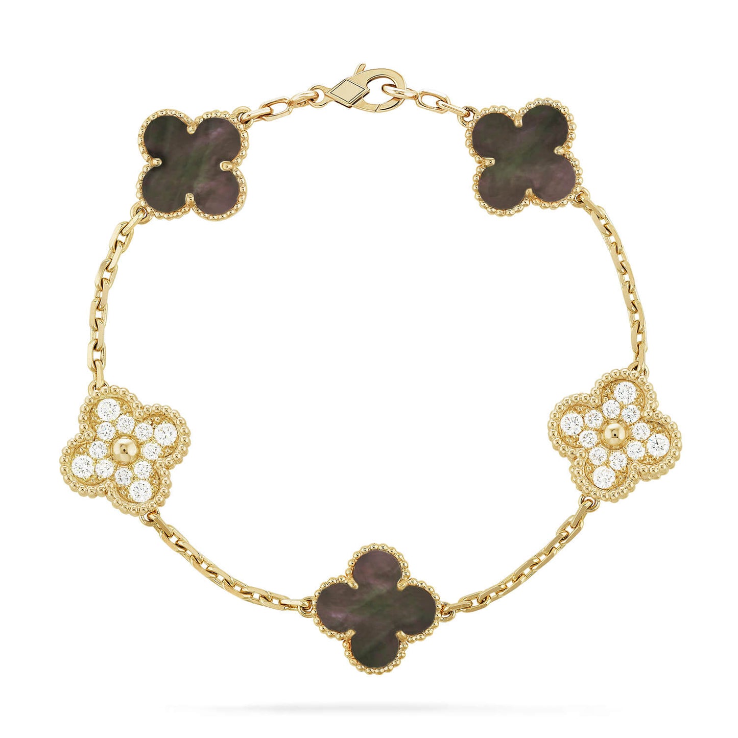 [AuraEcho Jewelry]CLOVER 5 MOTIF GRAY MOP DIAMOND BRACELET