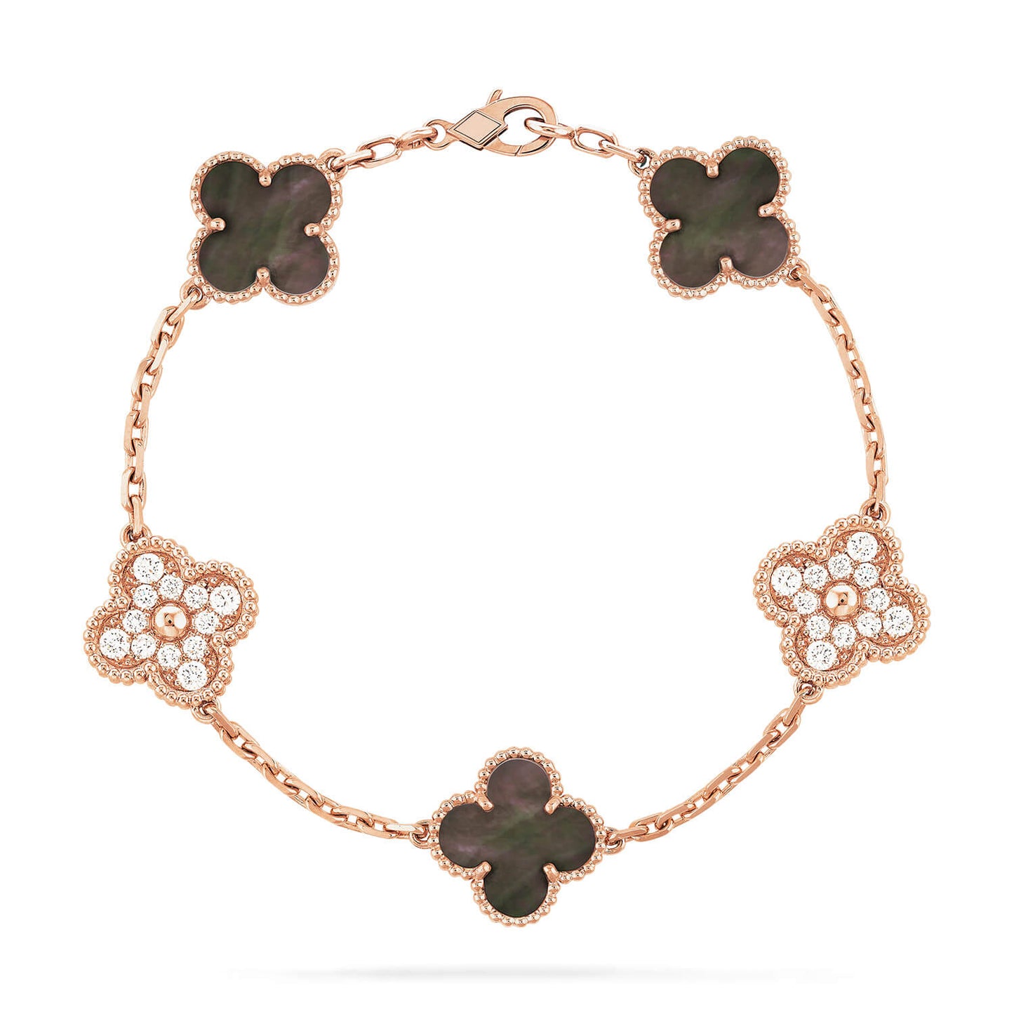 [AuraEcho Jewelry]CLOVER 5 MOTIF GRAY MOP DIAMOND BRACELET