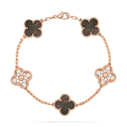 [AuraEcho Jewelry]CLOVER 5 MOTIF GRAY MOP DIAMOND BRACELET