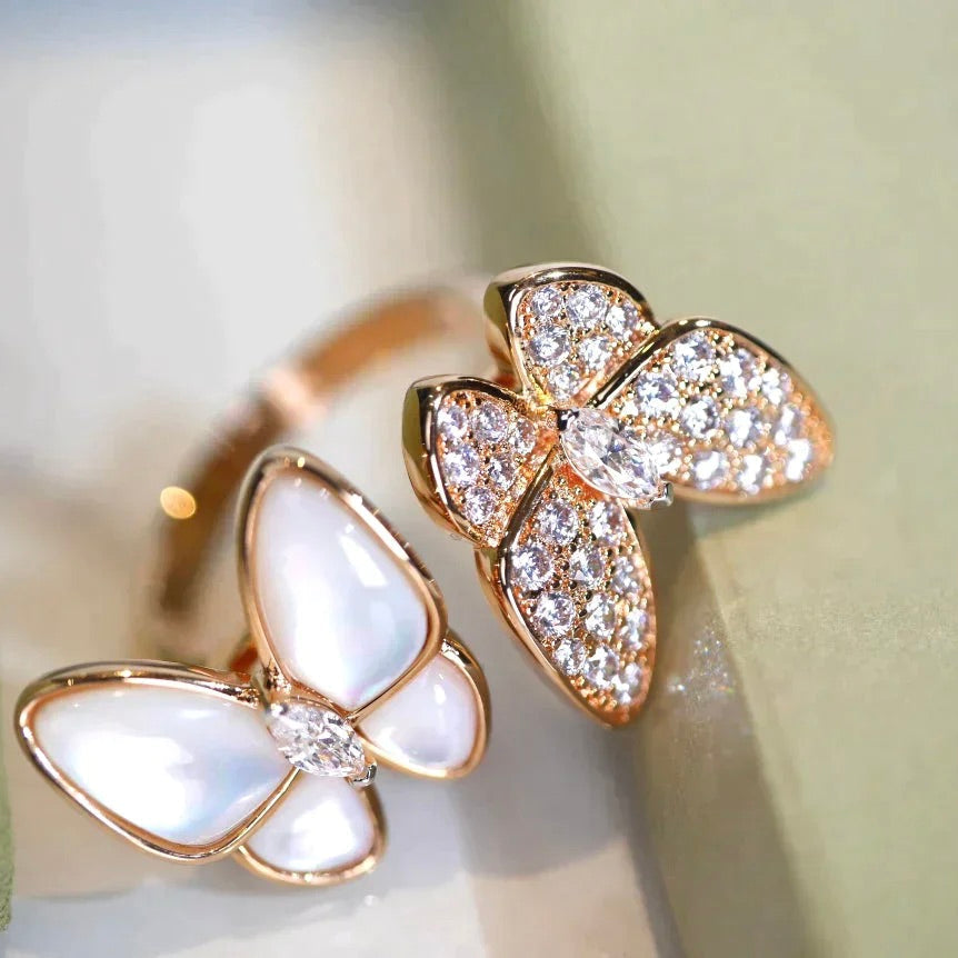 [AuraEcho Jewelry]TWIN BUTTERFLY DIAMOND MOP RING