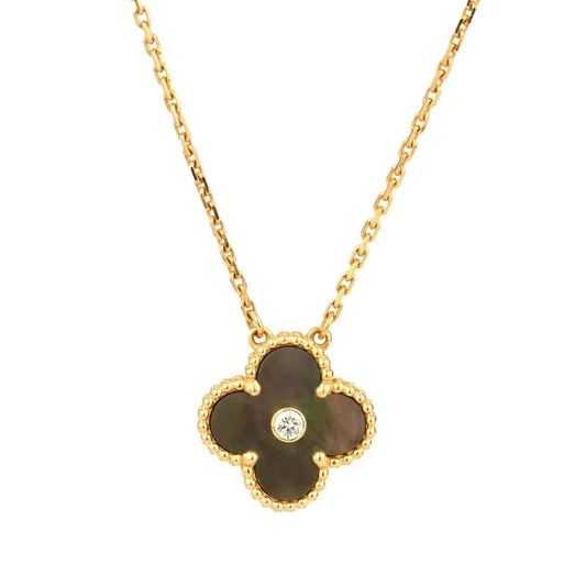 [AuraEcho Jewelry]CLOVER 15MM DIAMOND AND MOTHER-OF-GREY NECKLACE
