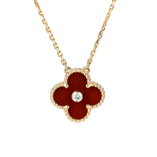 [AuraEcho Jewelry]CLOVER 15MM DIAMOND CARNELIAN NECKLACE