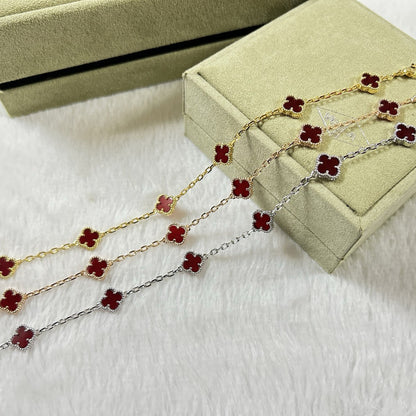 [AuraEcho Jewelry]CLOVER 6 MOTIF RED AGATE BRACELET
