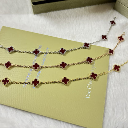 [AuraEcho Jewelry]CLOVER 6 MOTIF RED AGATE BRACELET