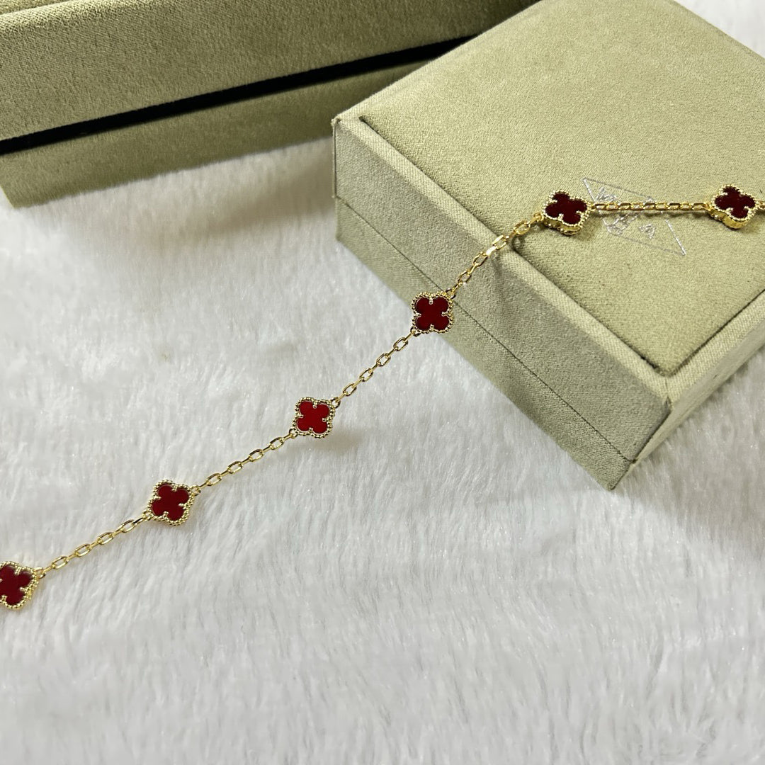 [AuraEcho Jewelry]CLOVER 6 MOTIF RED AGATE BRACELET