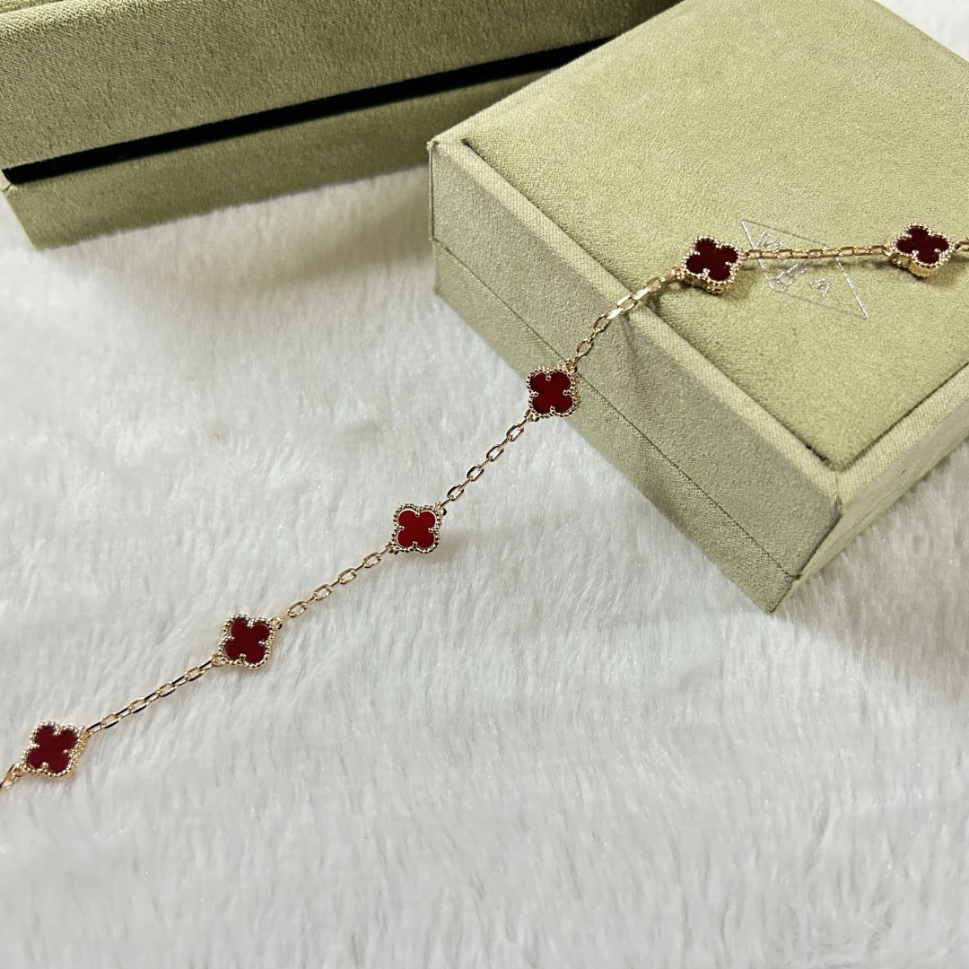 [AuraEcho Jewelry]CLOVER 6 MOTIF RED AGATE BRACELET