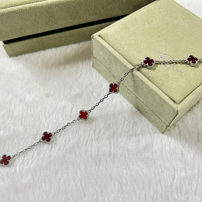 [AuraEcho Jewelry]CLOVER 6 MOTIF RED AGATE BRACELET