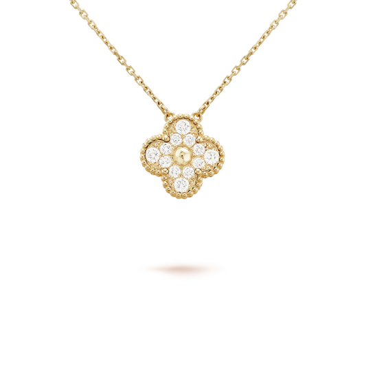 [AuraEcho Jewelry]CLOVER 15MM DIAMOND SINGLE FLOWER NECKLACE