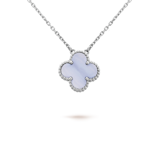 [AuraEcho Jewelry]CLOVER 15MM BLUE CHALCEDONY NECKLACE SILVER