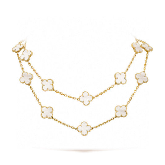 [AuraEcho Jewelry]CLOVER 20 MOTIFS WHITE MOP NECKLACE