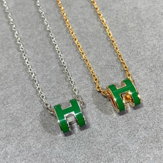 [AuraEcho Jewelry]POP H GREEN NECKLACE SILVER AND GOLD