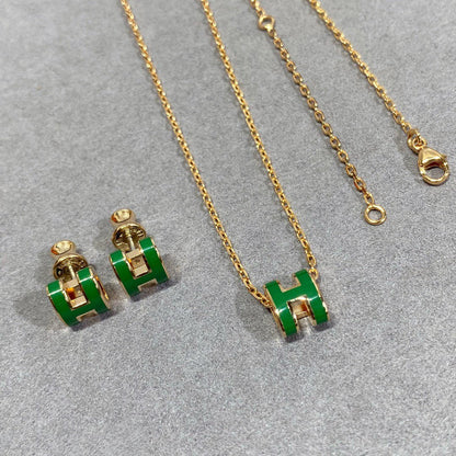 [AuraEcho Jewelry]POP H GREEN NECKLACE SILVER AND GOLD
