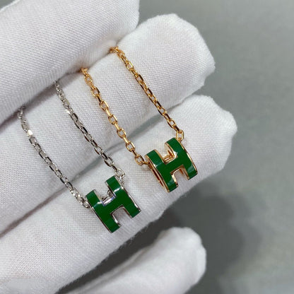 [AuraEcho Jewelry]POP H GREEN NECKLACE SILVER AND GOLD