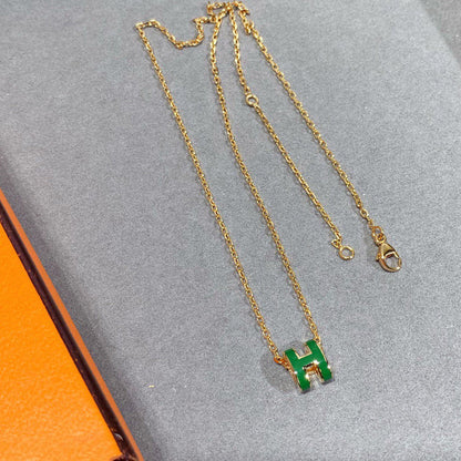 [AuraEcho Jewelry]POP H GREEN NECKLACE SILVER AND GOLD