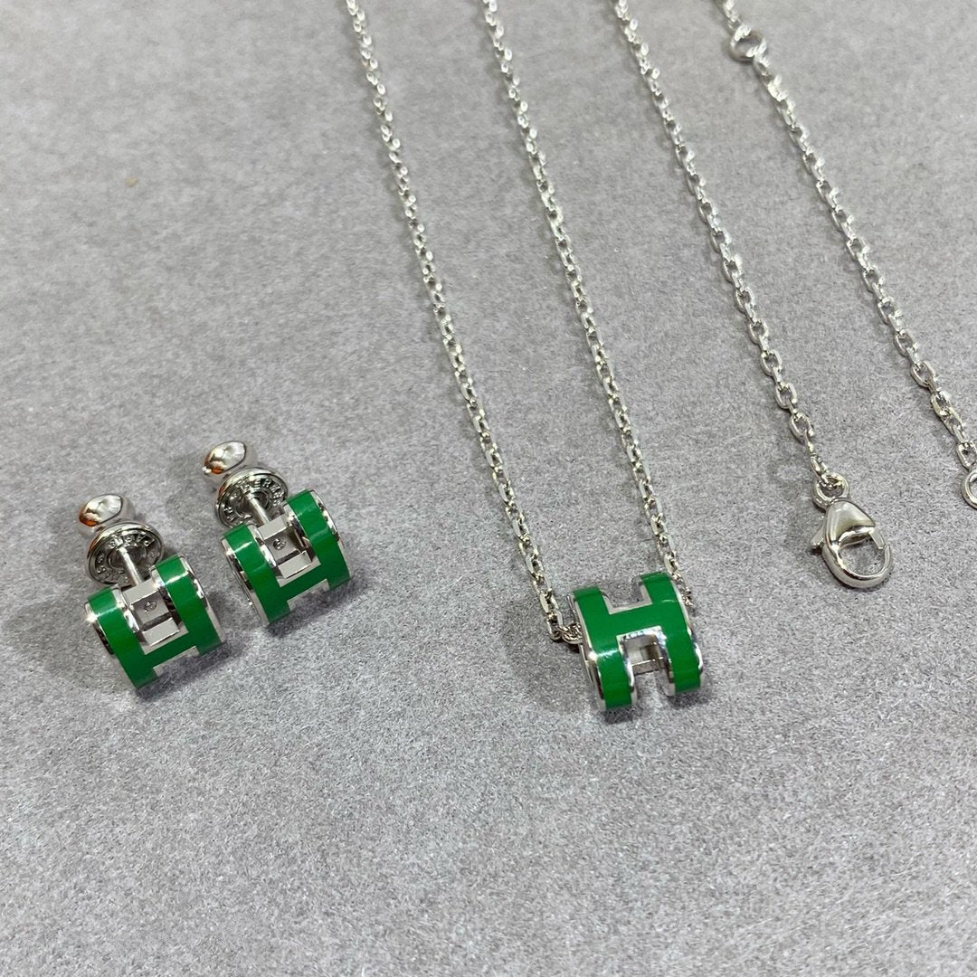 [AuraEcho Jewelry]POP H GREEN NECKLACE SILVER AND GOLD