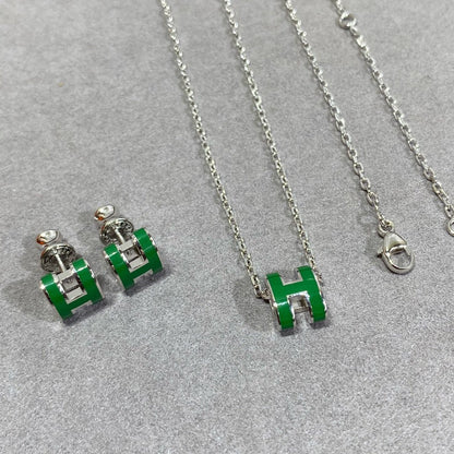 [AuraEcho Jewelry]POP H GREEN NECKLACE SILVER AND GOLD